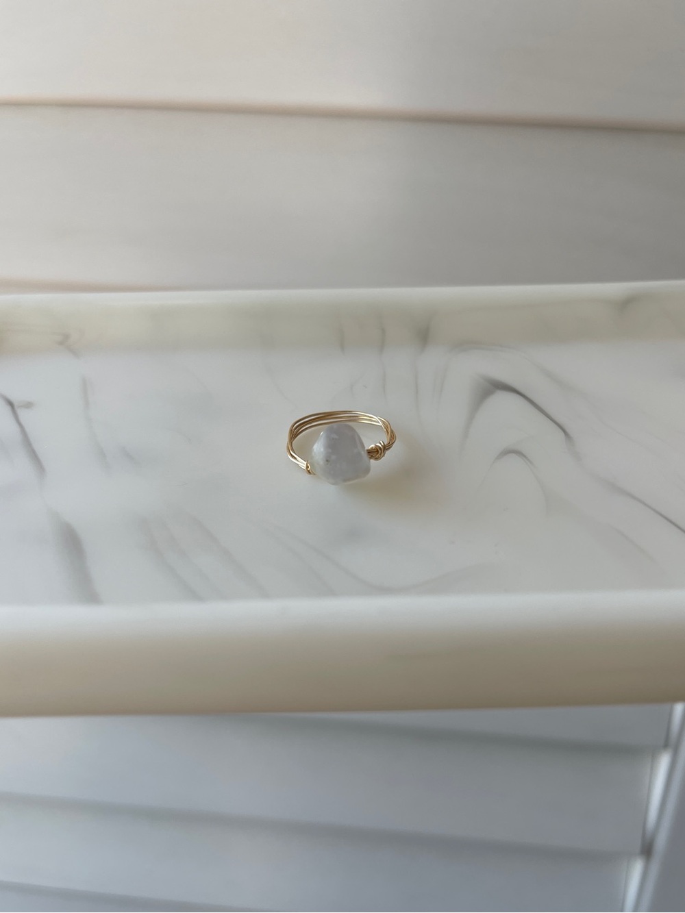 Gold Wire Wrapped Opalite Ring, Size 6